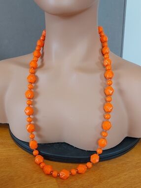 💜3/$20💜 Vintage Orange Chunky Bead 30" Necklace Retro Neon